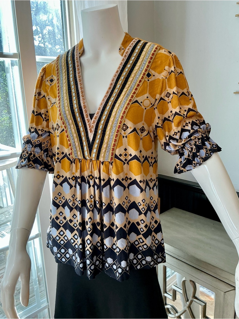 Anthropologie Blank London Relaxed Babydoll Flowy Top Boho Hippie Fall Multi XS